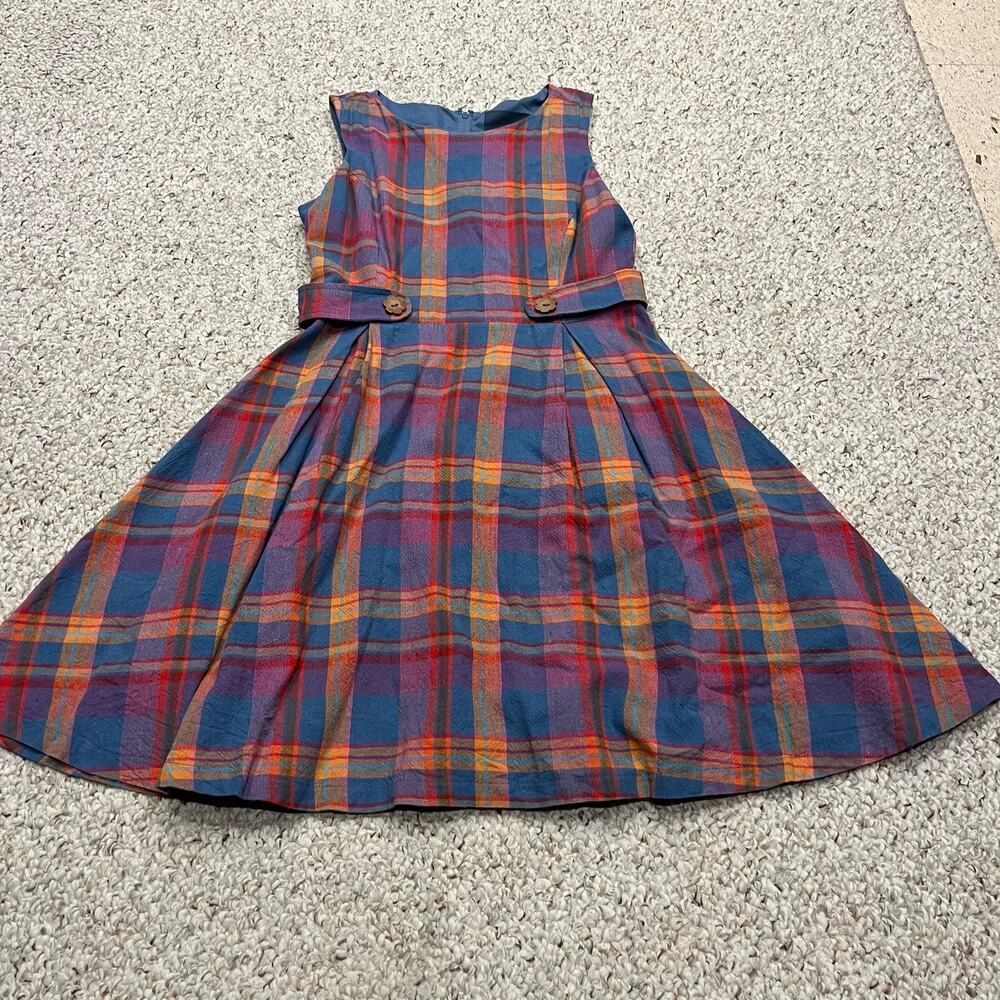 Modcloth Something Sixties Plaid Sleeveless Dress Sz 8 Pleated Preppy Academia